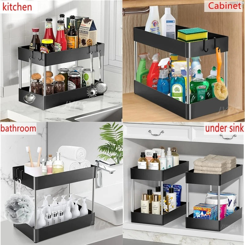 2 Tier Under Sink Storage Organiser – Kitchen & Bathroom Cabinet Rack